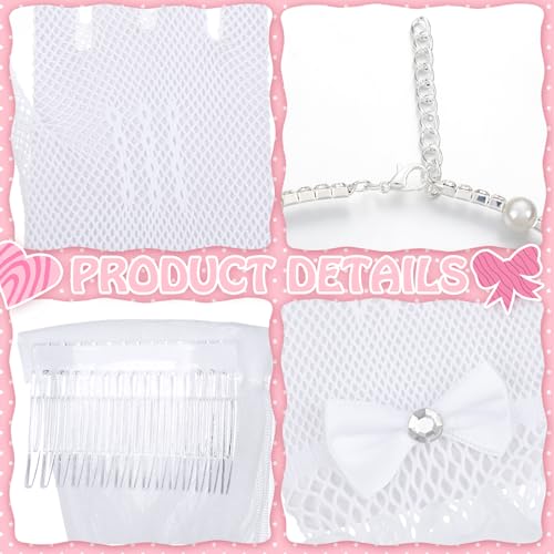 Image of Bencailor 5pcs First Communion Costume Accessories Set Lace Gloves with Hair Comb Pearl Necklace Bracelet Earrings(Bleached Pearl,Lovely)