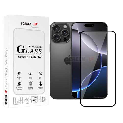 Image of ScreenUp Tempered Glass For Apple iPhone 16 Pro Max - Ultra Clear, 9H Scratch Resistant, Full Coverage, Easy Install Screen Protector