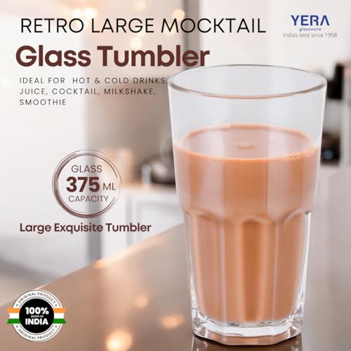 Image of Yera Stylo Designer Tumbler Set of 6, 375 ml Each | Transparent | Hot & Cold Drinks, Juice, Cocktail, Milkshake, Smoothie | Ideal for Home, Party, Restaurant, Gifting | Special Occasions
