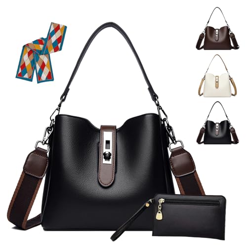 Three Straps Bucket Bag for Women, Large capacity, Zipper Compartments, Adjustable Wider Shoulder Strap