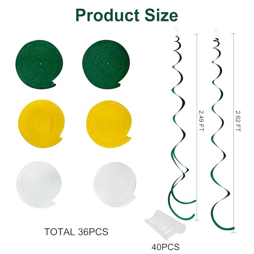 Image of 36 Pcs Green Yellow White Hanging Swirl Decorations Felt Swirl Streamer Spiral Ceiling Garland Banner for Graduation Birthday Wedding Retirement Spring Summer Garden Party Decor Supplies