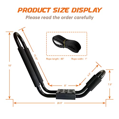 image for HIGHRAZON Kayak Roof Rack, 2 Pair J-Bar Roof Rack with 4 Ropes. Heavy 