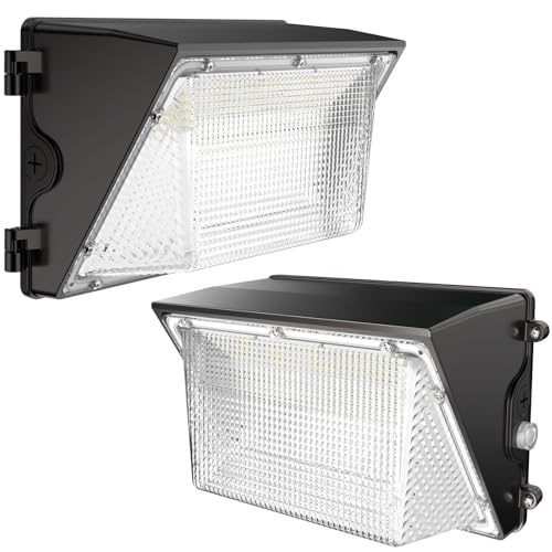 HYPERLITE LED Wall Pack 120W: 18000lm Black LED Security Flood with Dusk to Dawn Photocell - Industrial Outdoor Wall Lights Out Door 2Packs for House Warehouses Driveway UL Listed