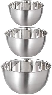 Mixing Bowls 3 Pieces Stainless Steel Mixing Bowl Set | Mixing Bowl with Spout & Measuring Marking | Nesting Metal Bowl for Baking Cooking Food Preparing 1.5L/ 3L/ 5L Dishwasher Safe