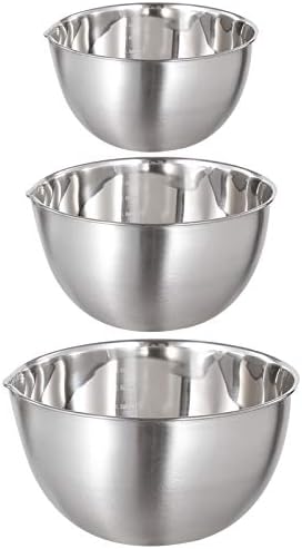 Mixing Bowls 3 Pieces Stainless Steel Mixing Bowl Set | Mixing Bowl with Spout & Measuring Marking | Nesting Metal Bowl for Baking Cooking Food Preparing 1.5L/ 3L/ 5L Dishwasher Safe