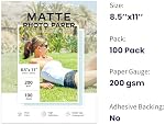 100 Feuilles papier photo mat 8.5x11, Goefun 200GSM/54LB Papier pour imprimante jet d'encre pour encre de teinture et encre pigmentaire