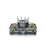 SEVERIN Raclette-Fondue-Kombination für 8 Personen, 2-in-1 Raclette Grill mit Grillplatte & Fondue-Set, Antihaftbeschichtung, inkl. 8 Pfännchen, Schabern & Fondue-Gabeln, spülmaschinengeeignet, RG2347