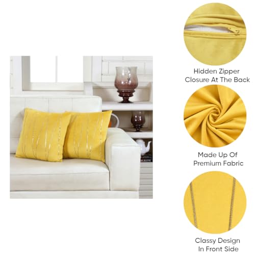 Image of Amazon Brand - Umi Gold Leather Striped Pack of 2 Throw Pillow Covers Velvet Decorative Cushion Covers Cases for Sofa Bedroom Livingroom Car 24 x 24 in Yellow Color