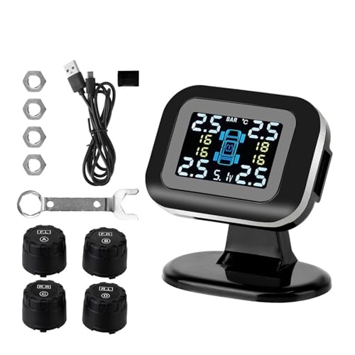Sistemas De Alarma Seguridad For Coche, TPMS USB Inalámbrico, Mini Sistema Supervisión Presión Neumáticos con Sensor Externo 4 Uds Monitorización Precisa En Tiempo Real