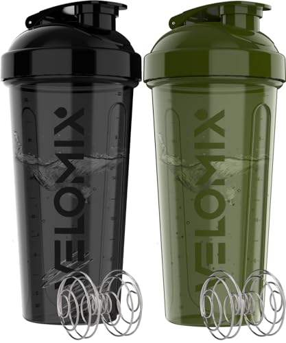 -2 Pack- 28 oz Protein Shaker Bottles for Protein Mixes - 2x Wire Whisk | Leak Proof Shaker Cups for Protein Shakes | Protein Shaker Bottle Pack | Shakers for Protein Shakes-Green&Black