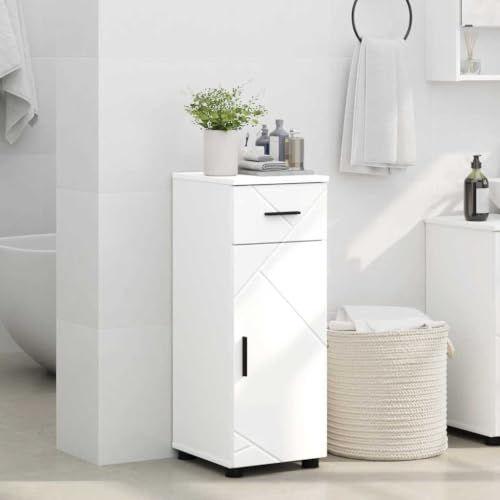 Armario de baño moderno blanco brillante para organizar tu aseo con cajón y estante de madera 5