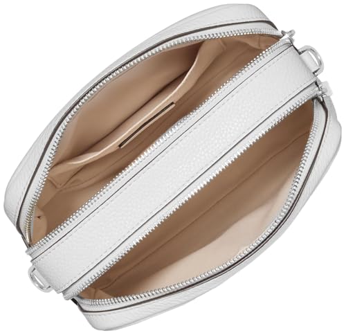 Image of Michael Kors Bryant Medium Double Zip Chain Camera Crossbody Bag, Antique Gold-Tone Hardware /MK Debossed Burnished Logo Leather /Chocolate