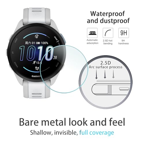 Diruite 4-Stück Displayschutz für Garmin Forerunner 165/165 Music Schutzfolie,HD Anti-Kratzen Gehärtetes Glas Displayschutzfolie Music Intelligente Uhr Schutz Glas