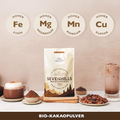 Sevenhills Wholefoods Bio Kakaopulver 1kg, Rein und Natürlich, aus Premium Roh Kakaobohnen