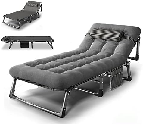 ETSG Portable Folding Camping Cot, Oversize 29.5in Adjustable 4-Position Adults Reclining Folding Chaise with Pillow, Outdoor Folding Lounge Chair Sleeping Cots Bed, Perfect for Camping, Pool, Beach