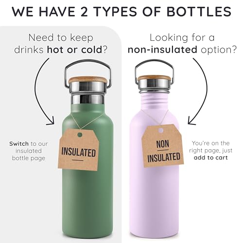 Image of Bambaw 16 oz Water Bottle no Straw, Gray Single Wall Stainless Steel Water Bottle, Non-insulated Reusable Water Bottle BPA Free 16 oz, Small Water Bottle with Handle - Stormy Gray