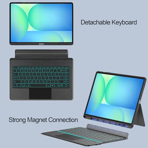 Image of for Samsung Galaxy Tab S10 FE+ Plus Keyboard Case 13.1 inch, S Pen Holder, 7 Color Backlit Keyboard with Trackpad Detachable Sleeve Cover with Adjustable Viewing Angle Stand for Tablet S10 FE +