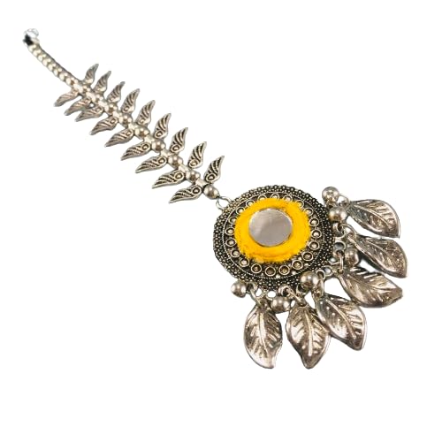 Garba Navratri Jewellery Sets for Women German Silver Oxidised/Maang Tikka/Mathapatti Tikka/Borla for Women and Girls. (TOF Mirror Fabric Tikka)
