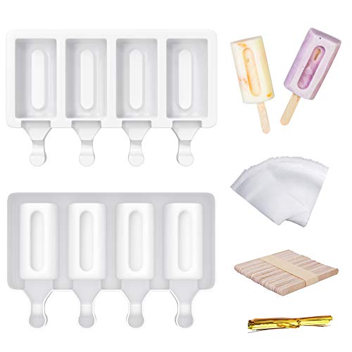 Ozera 2 Pack Popsicle Molds, Homemade Ice Pop Molds Popsicle Maker Mold, Easy Release Cake Pop Mold with 50 Wooden Sticks, 50 Popsicle Bags & 50 Sealing Lines, Baby Popsicle Molds