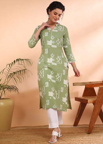 Image of Maaesa Women Printed Rayon Slub Straight Kurta