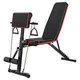 clinmday Adjustable Weight Benches Multi-Function Workout Benches for Home Gym, Workout Benches, Foldable Incline Decline Flat Exercise Benches for Full Body Strength Training Load 600LBS Red Black