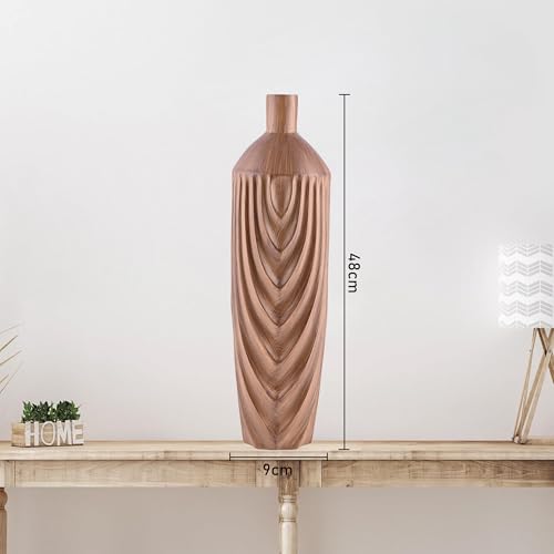 Image of Kuber Industries Decorative Polyresin Flower Vases for Home Decor Living Room & Bedroom | Aesthetic Table Decor Flower Table Pot for Corner | Wooden Brown