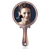 OKQ Tabletop Makeup Hand Mirror - 8 Inch Wooden Vintage Portable Compact Makeup Vanity Small Hand Held Small Hanging Mirrors with Handle for Women Travel Bathroom, Tabletop, Antique
