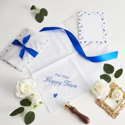Image of Happy Tears Handkerchief Wedding Gifts Something Blue Gift for Bride to Be Mother of the Bride and Groom Gift, AKI-103R