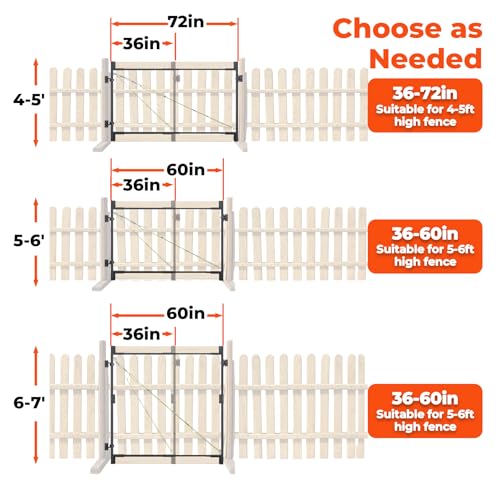 Heavy Duty Fence Gate Kit 36\"-72\" Adjustable DIY Wood Gate Building Kit, Fits 1\"x4\" & 2\"x4\" Wood for 4-5 ft Gates