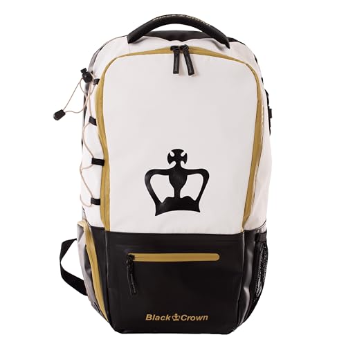 Black Crown - Mochila de Pádel Raptor V2 - Compartimento para 2 Palas - Espacio para Ropa y Zapatillas - Paneles Transpirables - Bolsillos de Seguridad y Acceso rápido (Blanco/Dorado)