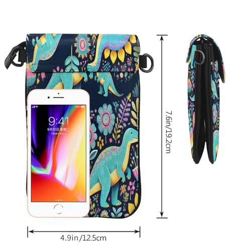 Cell Phone Crossbody Purse Dinosaur Colorful Animal Pattern Womens Shoulder Wallet With Phone Pocket3