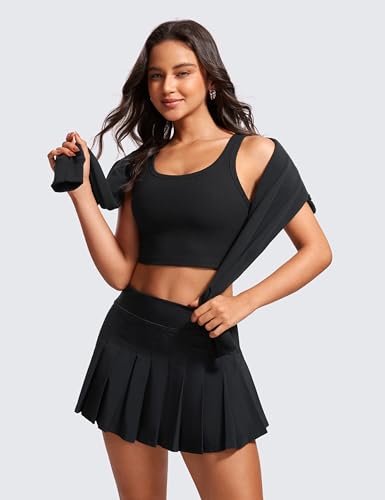 Image of CRZ YOGA Ribbed U Neck Crop Tank Tops | Medium Support, Removable Pads, Casual, Wide Straps, Longline Sports Bras for Women