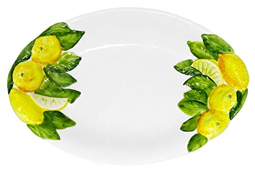 Lashuma Ciotola ovale in ceramica fatta a mano, motivo limone, in ceramica italiana, 38 x 26 cm, profondità 6 cm