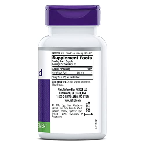 Natrol, Alpha Lipoic Acid Capsules, Antioxidant Protection Supplement, 600 Mg, 30 Count #TOP2