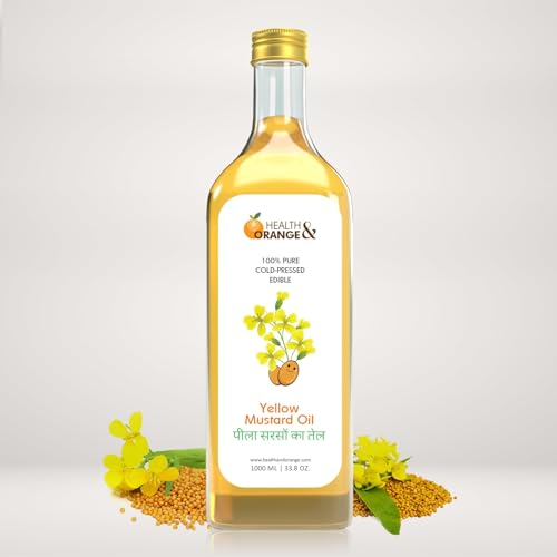 Image of Health and Orange H&O Yellow Mustard Oil-100% Pure Cold Pressed Edible Peeli Sarson Ka Tel-1000 Ml Glass Bottle