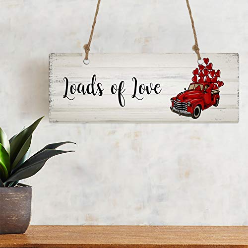 Beauty Decor Hanging Wall Decoration Red Love Heart With Truck On Vintage Wooden Texture Living Room Decorative Plaque，Wall Art Sign For Front Door Kitchen Outdoor 3.9" X 11" #TOP2