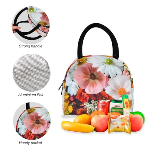 Backpack Lunch Bag Set Vibrant Flowers Print, Big Storage Travel Backpacks with Insulated Lunch Box for Office Hiking Picnic4