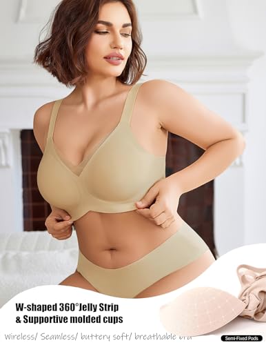 Image of Avidlove Womens Seamless Bras V Mesh Comfort Bralette Everyday T-Shirt Bra | wireless comfort with jelly lift; soft breathable; seamless back smooth; widded straps and side wings; full coverage
