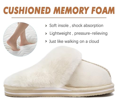 Image of KuaiLu Womens Cozy Memory Foam Slippers Ladies Fuzzy Faux Fur Lined Warm Arch Support House Shoes Slip on Comfy Winter Scuff Indoor Outdoor Rubber Hard Sole