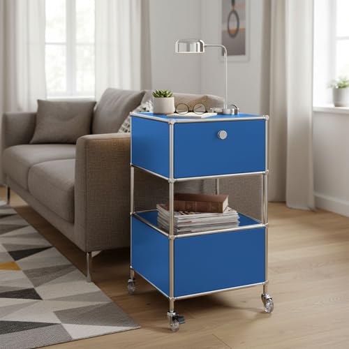 Caisson de rangement bleu et meuble d'appoint gain de place bureau - 2