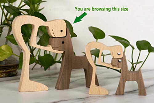 Wooden Sculptures Handmade Accents Craft Figurine For Home Decor Accents, Man And Dog Wooden Statue, Animal Sculptures Collection, Gift For Men Women Natural Eco Friendly Large Size 10X6X0.8 Inches #TOP5