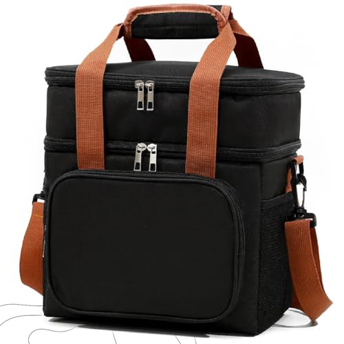 Bolsa Termica Marmita Lancheira Grande Alça Ombro Trabalho Passeio Academia Dois Andares Dobrável 14L (Preta)