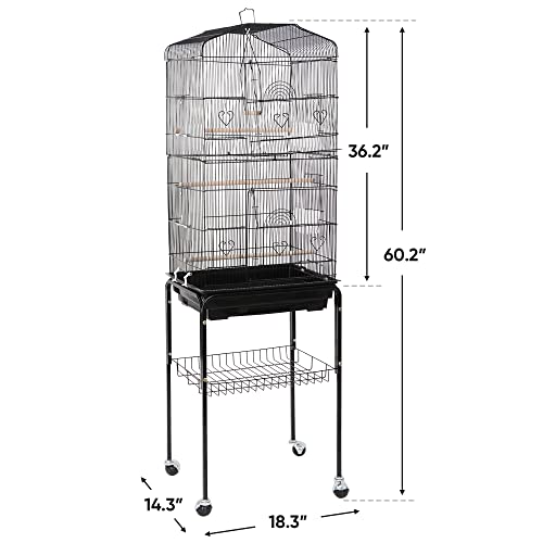Zeny 59.3 Inch Bird Cage, Rolling Wrought Iron Parrot Cage With Side-Out Tray, Storage Shelf, Pet Bird House For Parrot Cockatiel Cockatoo Parakeet Macaw Finches #TOP6