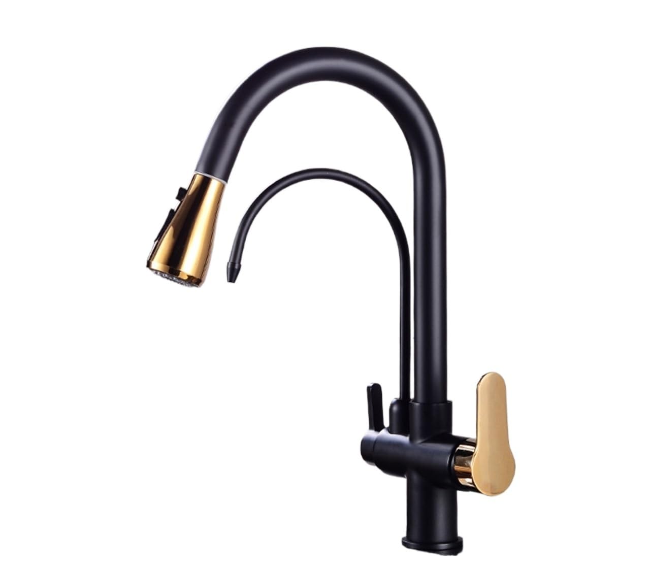 Grifos mezcladores para Fregadero Grifo de Cocina extraíble Giratorio 360 Grados Mezclador Moderno Negro y Dorado Agua Caliente/fría Pura el hogar Restaurante.