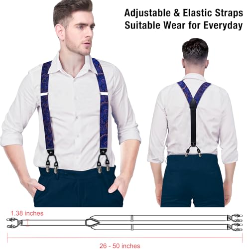 Image of DiBanGu Paisley Bow Tie and Supenders for Men Tuxedo Heavy Duty 6 Clips Suspender Adjustable Y-Shape Mens Trouser Braces