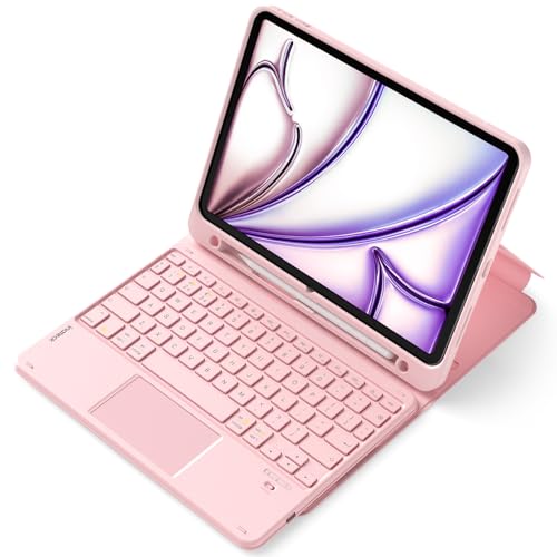 Inateck iPad 10th Generation Case with Keyboard, Detachable Keyboard with Trackpad for iPad A16 11th Gen 2025 11 inch, Air 11 inch M3 2025/M2 2024, Air 5/4, Pro 11 4/3/2/1, with Pencil Holder, Pink