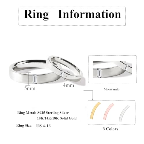 Couples Wedding Band Rings for Him and Her 10K 14K 18K Solid Gold/Silver Moissanite Engagement Promise Ring Valentine's Day Gifts for Couples Size 4-164