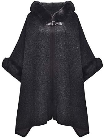 ZLYC Damen Winter Umhang Strickjacke Warm Kunstpelz Mäntel Poncho...