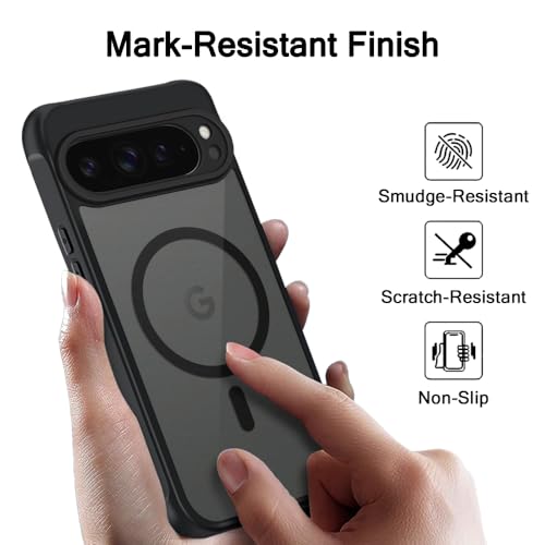Image of TheGiftKart Hybrid Matte Frosted Translucent Back Cover Case for Google Pixel 9 Pro XL Compatible with MagSafe | Shockproof Design | Camera Protection Module | Hard Case Cover (PC & TPU, Frost Black)