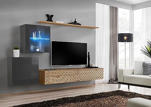 Deconation Ensemble De 4 Meubles Muraux Switch XV pour TV en Bois - Beige Et Gris - L 260 X H 150 X P 40 Cm